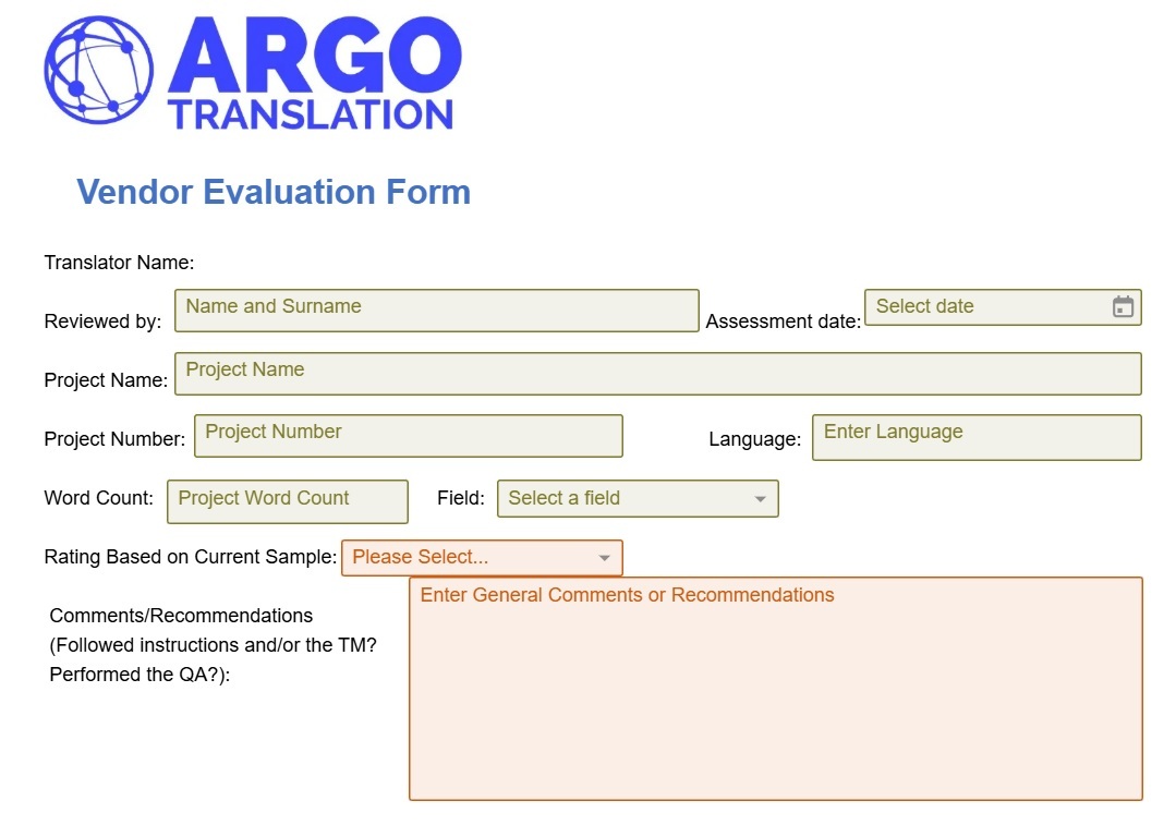 PandaDoc evaluation form: general evaluation and comments on translation quality